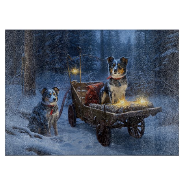 Blue Heeler Snowy Sleigh Christmas Decor  Cutting Board (Front)