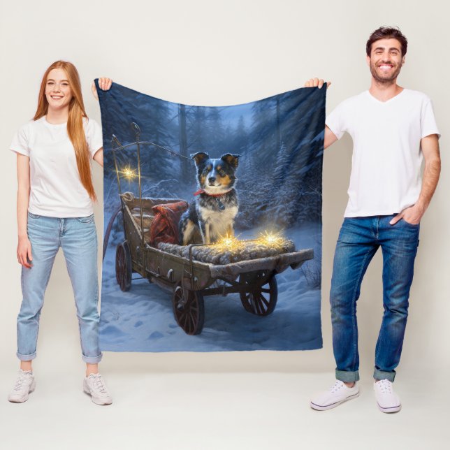 Blue Heeler Snowy Sleigh Christmas Decor  Fleece Blanket (In Situ)