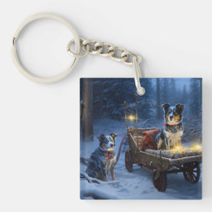 Blue Heeler Snowy Sleigh Christmas Decor  Keychain