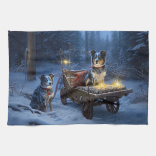 Blue Heeler Snowy Sleigh Christmas Decor  Kitchen Towel