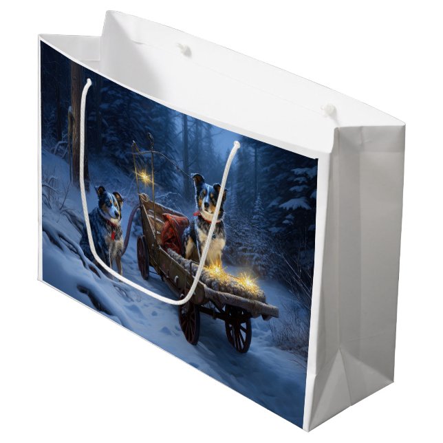 Blue Heeler Snowy Sleigh Christmas Decor  Large Gift Bag (Front Angled)