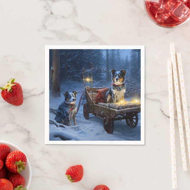 Blue Heeler Snowy Sleigh Christmas Decor  Napkin (Insitu)