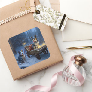 Blue Heeler Snowy Sleigh Christmas Decor Square Sticker