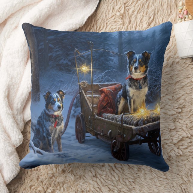 Blue Heeler Snowy Sleigh Christmas Decor  Throw Pillow (Blanket)