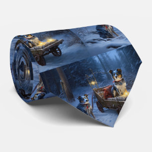 Blue Heeler Snowy Sleigh Christmas Decor Tie