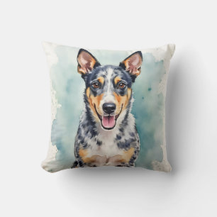 Blue Heeler Watercolor Splatter Background Art Throw Pillow