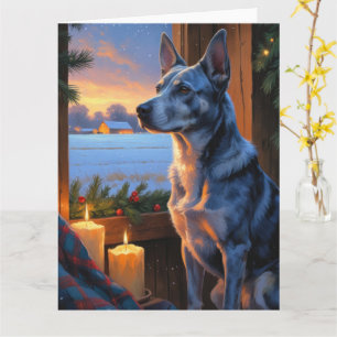 Blue Heeler With Christmas Lights Holiday  Card