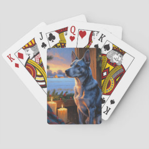 Blue Heeler With Christmas Lights Holiday  Playing Cards