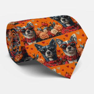Blue Heeler With Heart Roses Valentine's Day Tie