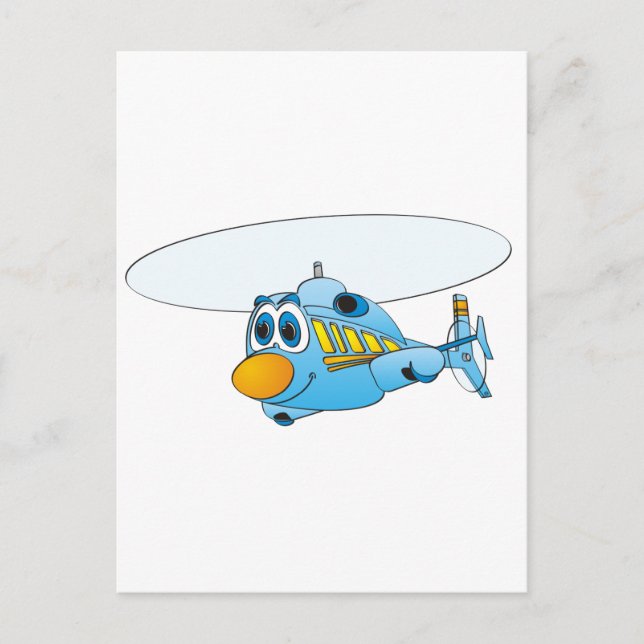 Blue Helicopter Cartoon Postcard (Front)