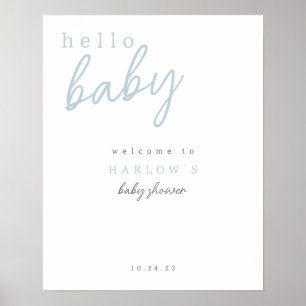 Blue Hello Baby Baby shower moderne Affiche de bie