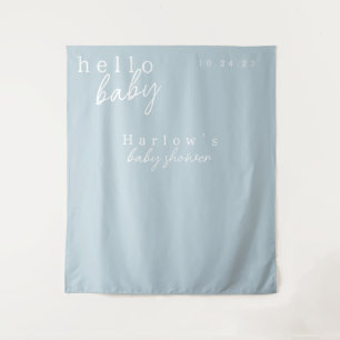 Blue Hello Baby Modern Baby Shower Banner  Tapestry