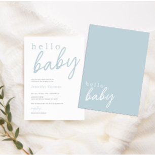 Blue Hello Baby Modern Baby Shower Invitation