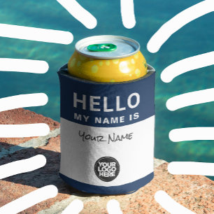 Blue Hello my name is   Company Logo can cooler