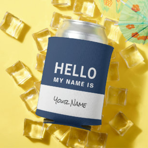 Blue Hello my name is   Personalized can cooler