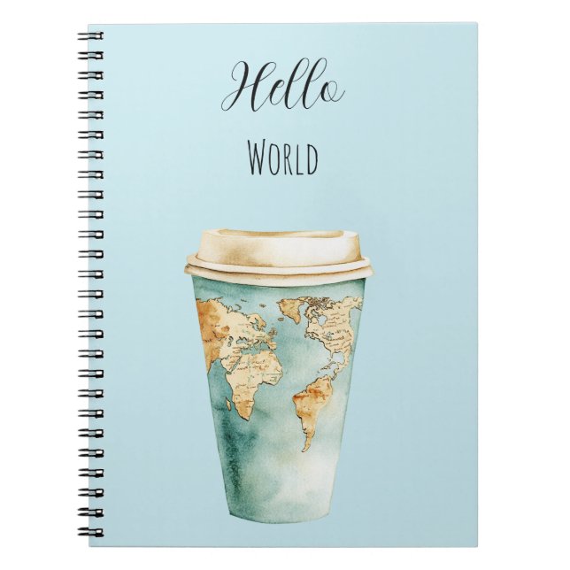 Blue Hello World Coffee Cup Notebook (Front)