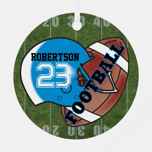 Blue Helmet with a Football Metal Ornament (Front)