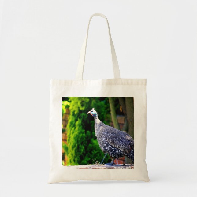 Blue Helmeted Guinea Fowl standing in the sun Tote Bag (Front)
