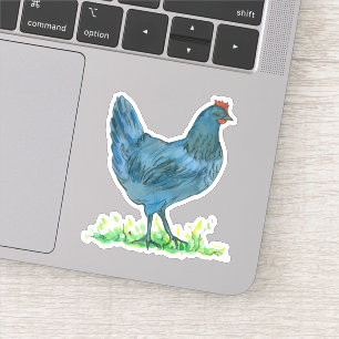 Blue Hen Chicken Watercolor Bird Vinyl Contour