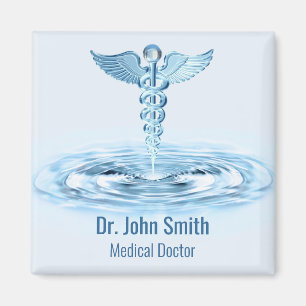 Blue Hermes Rod Caduceus Medical Water Ripples Magnet