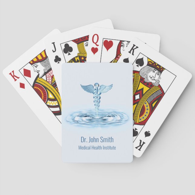 Blue Hermes Rod Medical Caduceus Water Ripples Playing Cards (Back)