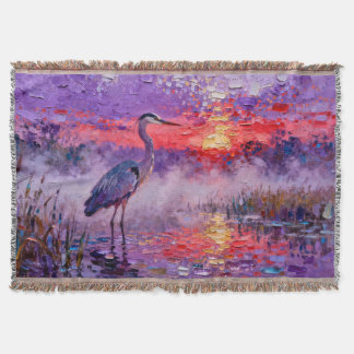 Blue heron at sunset throw blanket