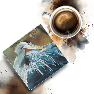 Blue Heron Bird Glass Coaster
