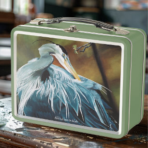Blue Heron Bird Metal Lunch Box