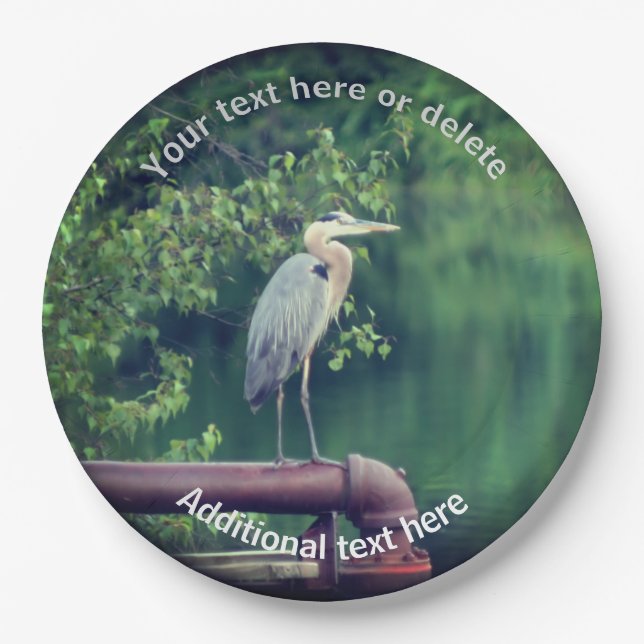 Blue Heron Bird Nature Personalized Party  Paper Plate (Front)