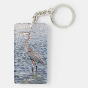 Blue Heron double sided rectangle key chain