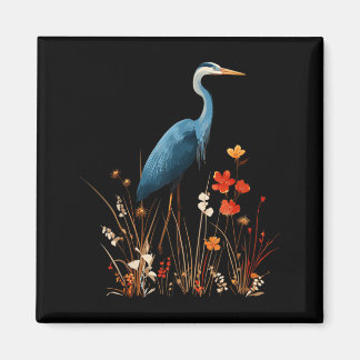 Blue Heron Floral Wildflower Bird Watching Magnet