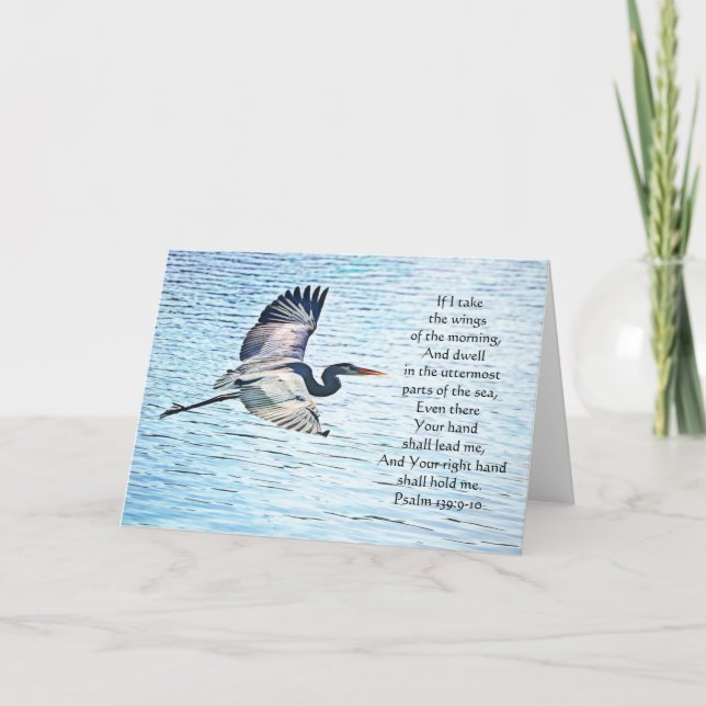 Blue Heron Flying Scripture Card Psalm 139:9-10 (Front)