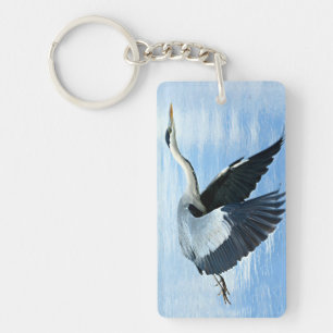Blue Heron in Flight Over Water Keychain