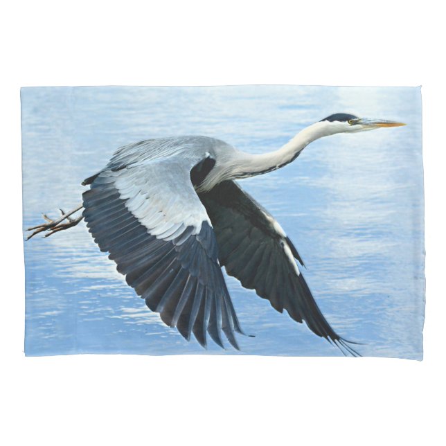 Blue Heron in Flight Over Water Pillowcase (Front)