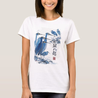 Blue Heron Japanese Ink Wash Bird Nature T-Shirt