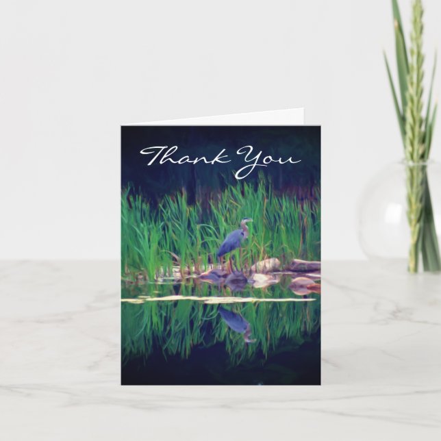 Blue Heron Nature Art Thank You Card (Front)
