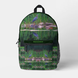 Blue Heron Nature Painting Personalized Printed Backpack