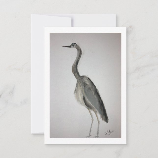 Blue Heron Note Card with envelope - Original Art (Front)