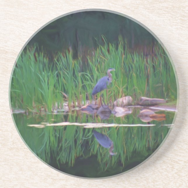 Blue Heron Pond Réflexion Dessous de verre animal (Devant)