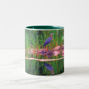 Blue Heron Reflections Animal Art Personalized Two-Tone Coffee Mug