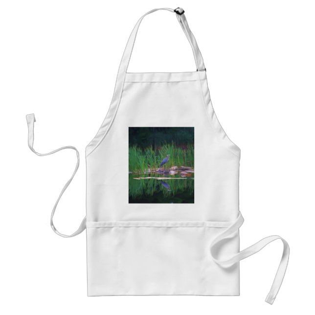 Blue Heron Reflections Animal Painting Apron (Front)