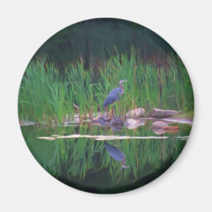 Blue Heron Reflections Animal Painting Magnet