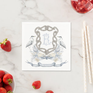 Blue Heron Rope Monogram Crest Napkin