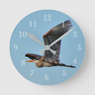 Blue Heron Round Clock