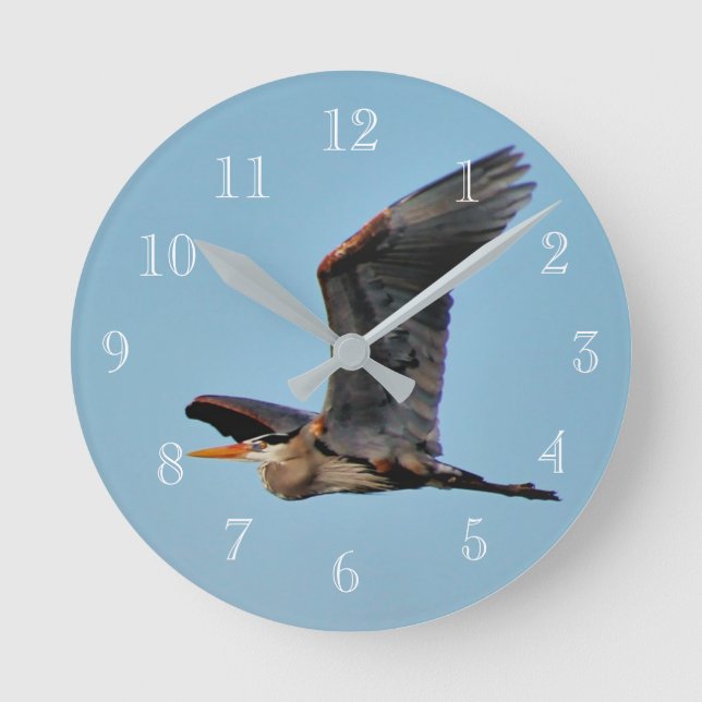 Blue Heron Round Clock (Front)