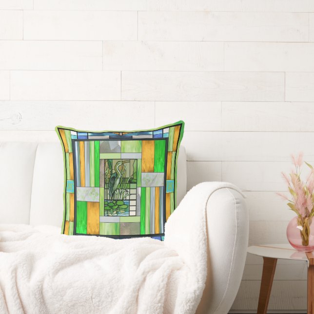 Blue Heron Stained Glass Throw Pillow (Couch)