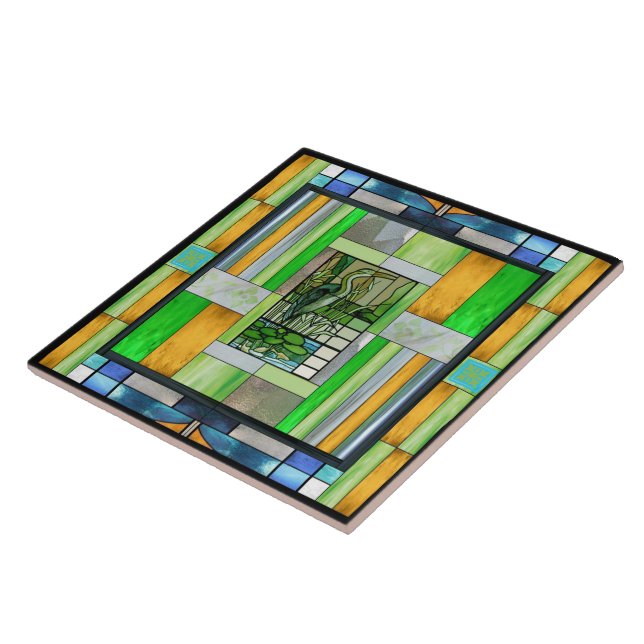 Blue Heron Stained Glass Tile (Side)