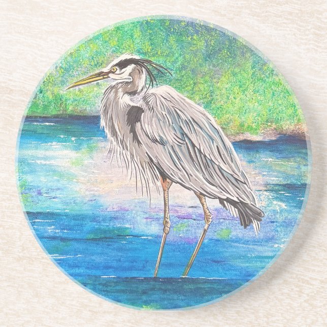 Blue Heron Stone Coaster (Front)
