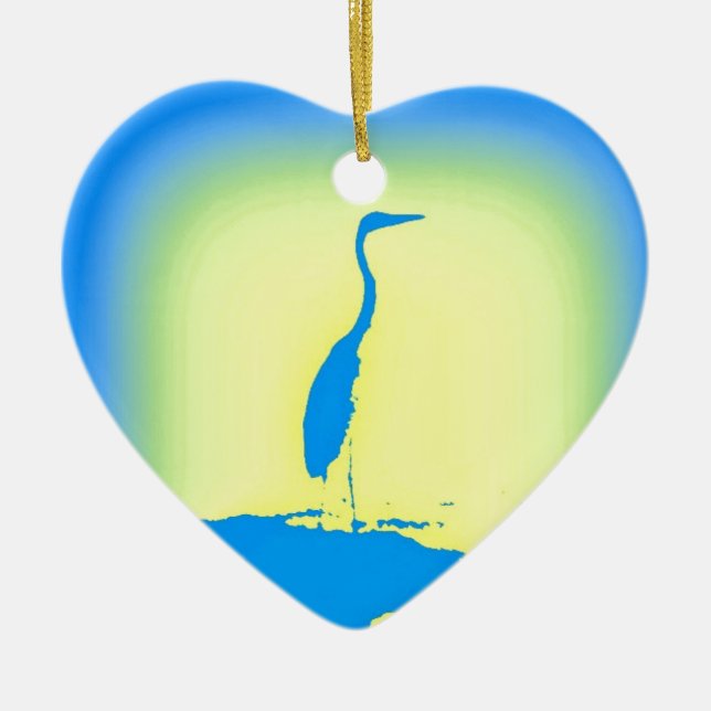 blue heron sunrise ceramic ornament (Front)