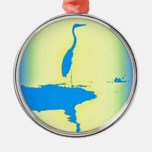 blue heron sunrise metal ornament